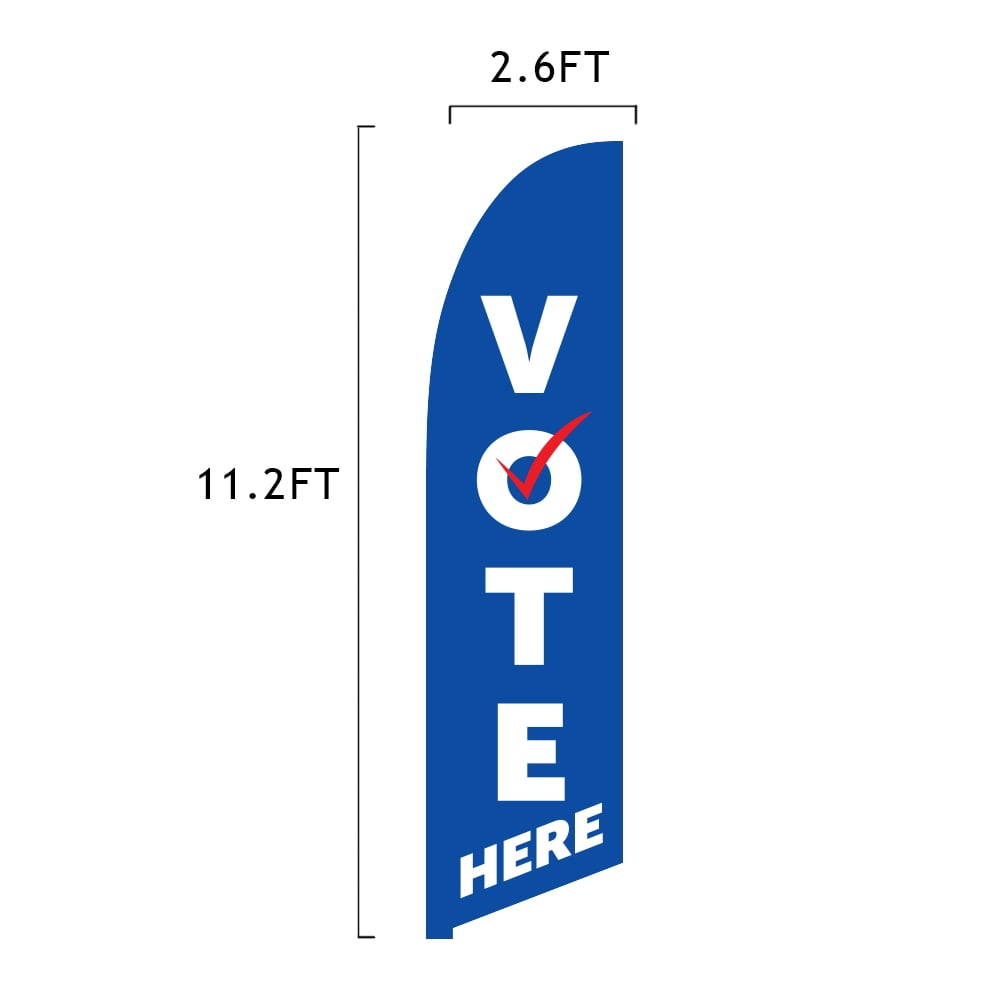 Vispronet Premium Vote Here Feather Flag, 13ft Pole Set, Cross Base, Weight Bag