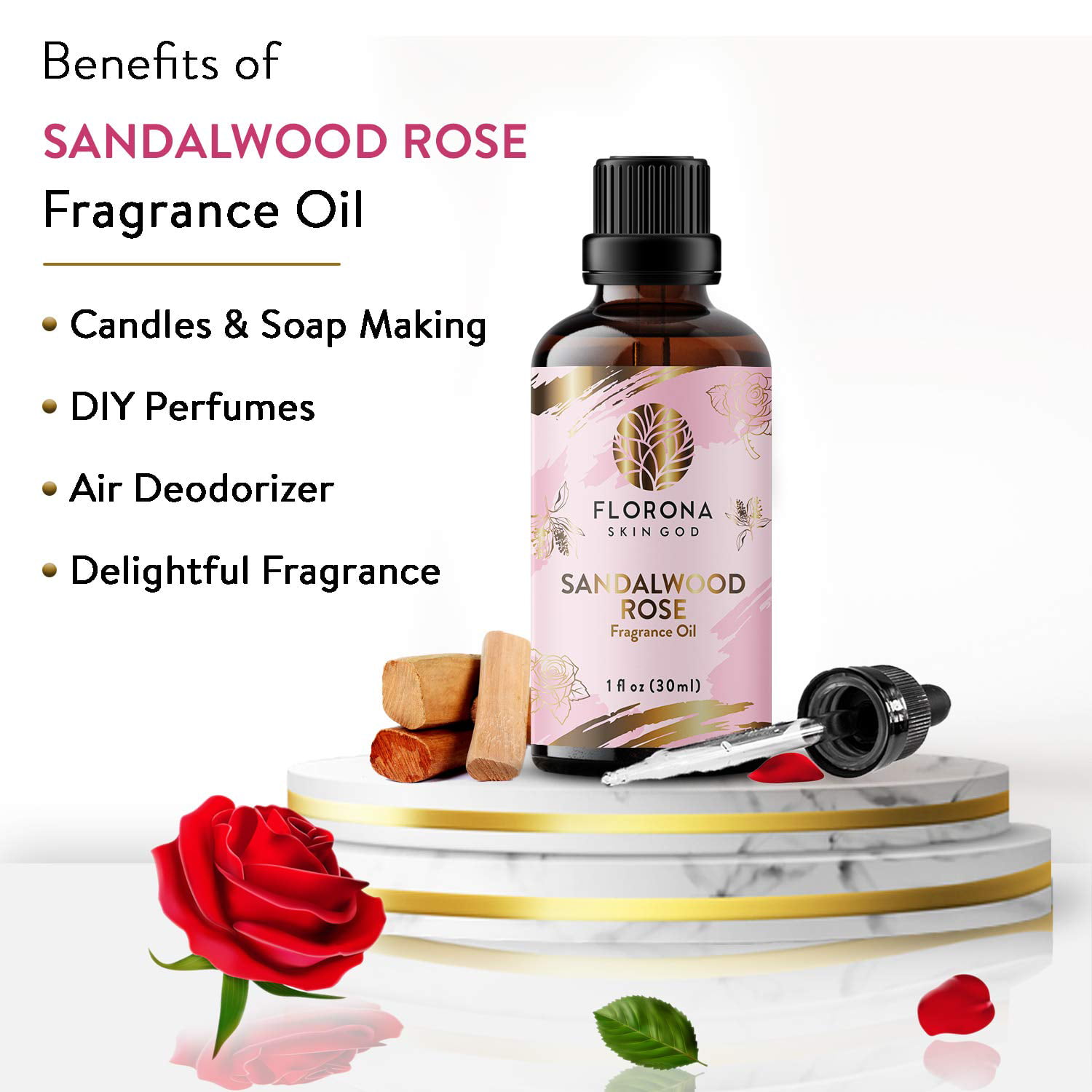 Florona Rose Premium Quality Fragrance Oil - 4 fl oz- 100% Pure & Natural  Organic Rose Oil Essential Oil, Rose Aromatherapy Oil for Diffuser, Bath