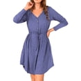 thumbnail image 3 of Txlixc Vestido casual de primavera para mujeres, botón de cuello V de color sólido Txlixc moda, 3 of 8
