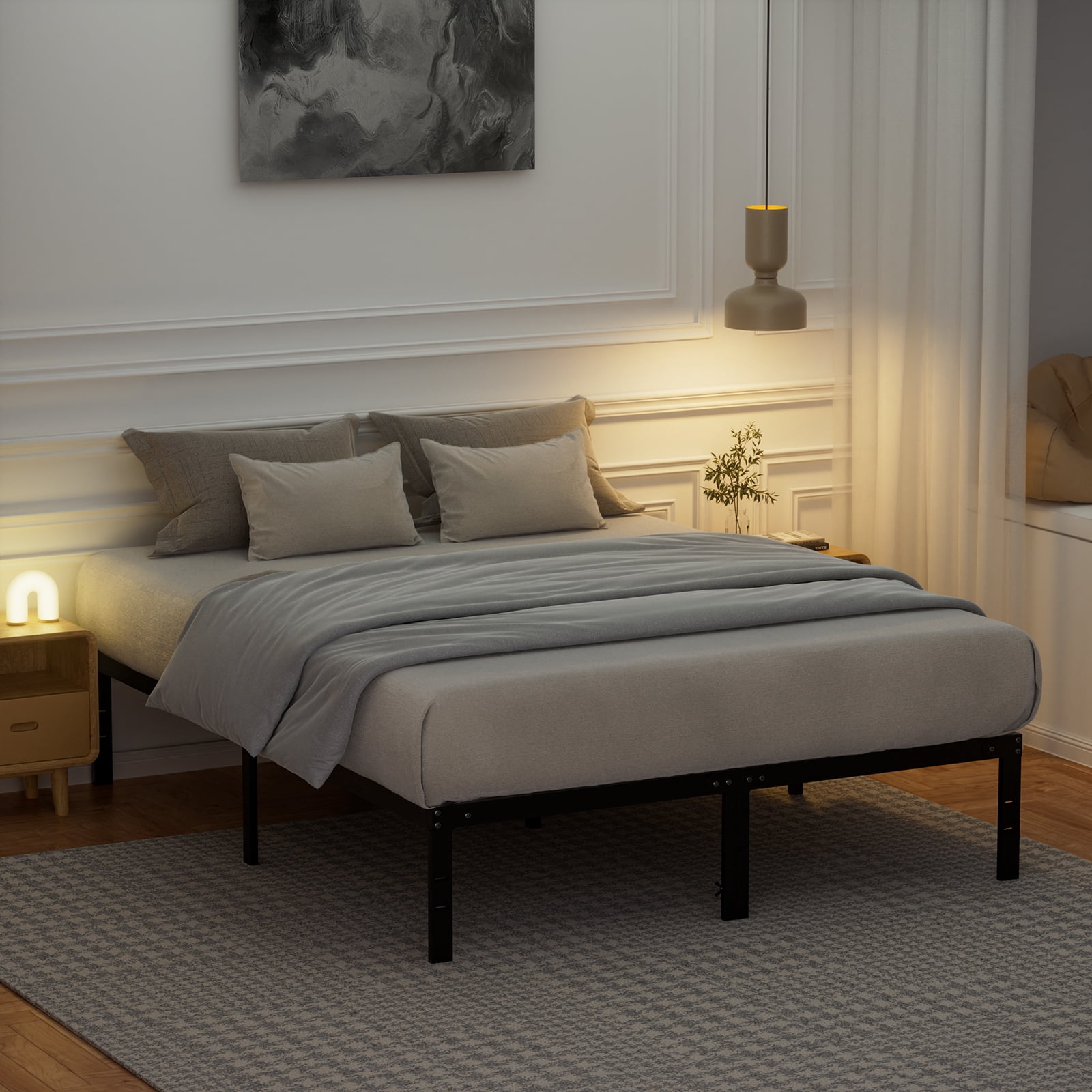 GIANNA Heavy Duty King Size Metal Platform Bed Frame with 14" Under Bed Storage, No Box Spring Needed