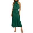 thumbnail image 2 of ZHOGXU Women's Summer Formal Satin Dress Halter Neck Sleeveless Solid Color Slim Fit Elegant Comfortable Dresses For Work Office Wear,Gn1,M, 2 of 8