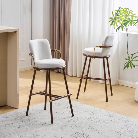 2-Pack Upholstered Bar Stool with Metal Frame,29.5"H Walnut Finished and Beige Upholstery,Counter Height Bar Stools for Kitchen Island,Beige