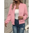 thumbnail image 2 of Women Round Neck Regular Sleeve Geometric Jacquard Bomber Jacket - Loose Fit, Pink, S-5XL, Spring and Autumn, 2 of 7