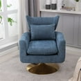 thumbnail image 2 of Swivel Accent Sofa Chair with Lumbar Pillow, 360° Metal Base Linen Fabric Upholstered Modern Barrel Single Comfy Armchair Couch for Living Room Bedroom Reading Lounge Corner, Blue, 2 of 7