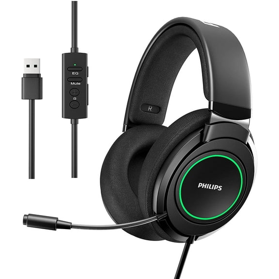 Philips USB Gaming Headset W Mic Wired Headphones, Black TAG6105