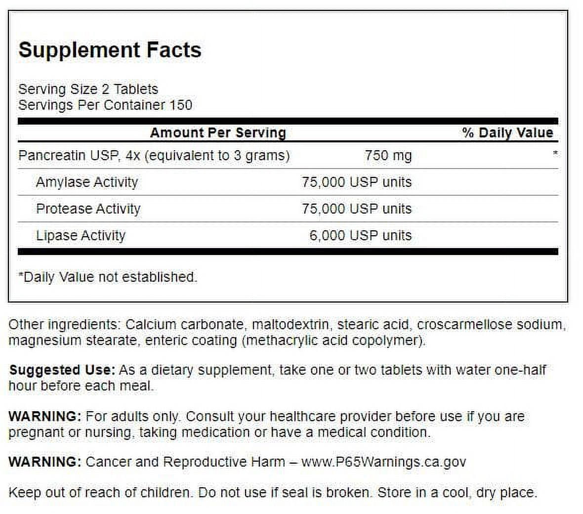 Swanson Pancreatin 4X 375 mg 300 Tablets