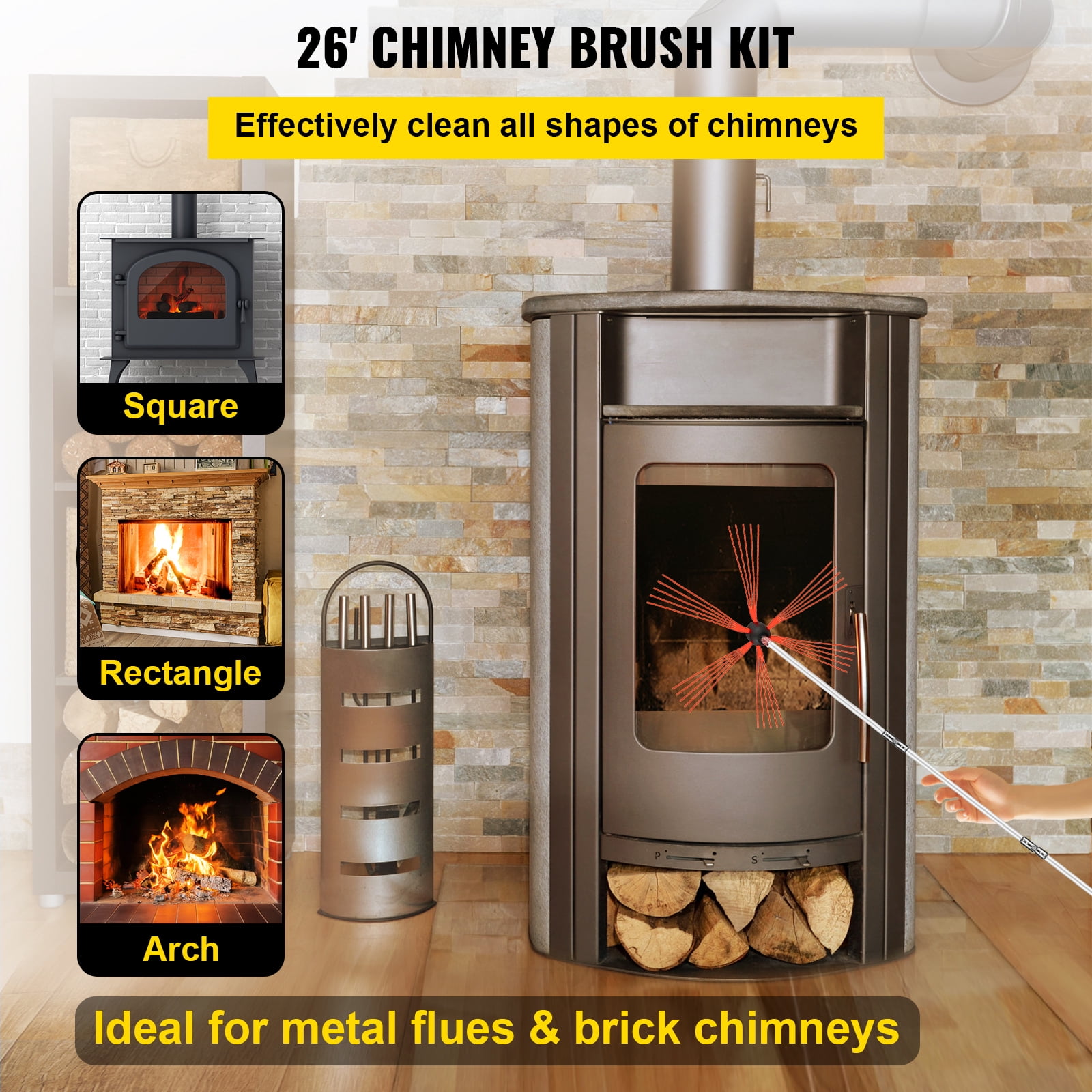 KFFKFF Power Sweep Flu-Flex Flexible chimney rods for Liners Brush Head brass fittings