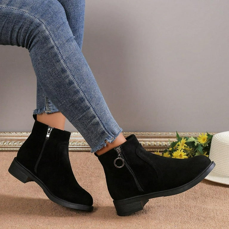 CBGELRT Black Chelsea Boots for Women British Fashion Suede Flock