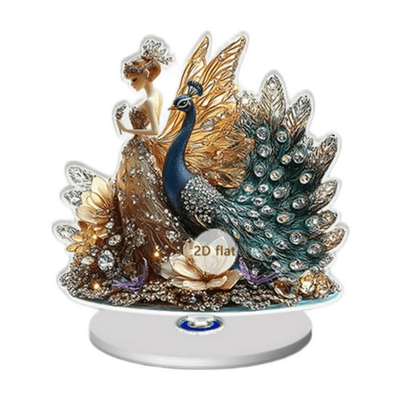 SHEIGUANNI Peacock Fairy Rotating Decoration 360° Spin Wall/Tabletop Display | Durable Handmade Art for Living Room & Gifts