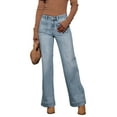 thumbnail image 3 of Women'S Wide Leg Jeans High Waisted Straight Leg Stretchy Denim Pants with Pockets Light Blue XL, 3 of 9