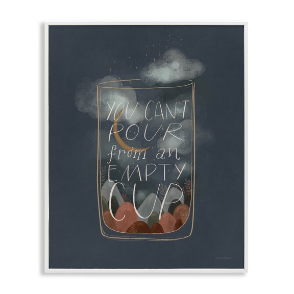 Stupell Industries Bohemian Can't Pour From Empty Cup Inspirational Quote Minimal White Framed Giclee Art, 24 x 30, by Rachel Nieman