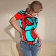 thumbnail image 3 of Goofa Geometry Dash Printed Women Rash Guard Short Sleeve,Tummy control Swimsuit Surfing Swimsuit Bathing Suit One Piece Swimsuit UPF 50-Small, 3 of 7