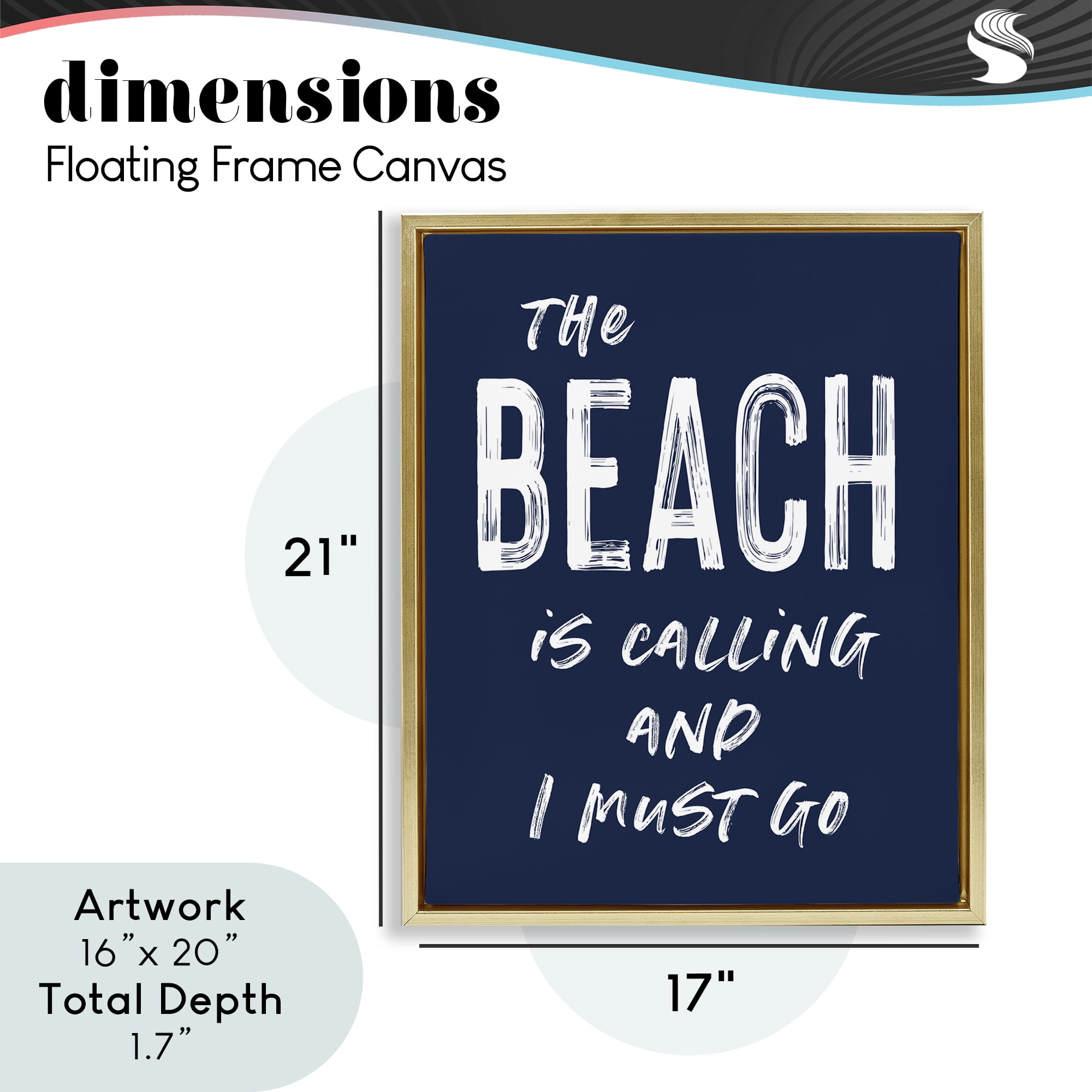 Beach Is Calling Summer Sentiment Gold Framed Floater Canvas Wall Art, design by Lettered and Lined