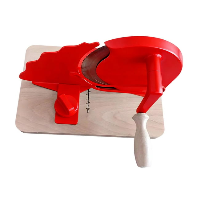 Luzkey Trancheuse à Pain Manuelle Manivelle Coupe-Pain Réglable Lame en Acier Inoxydable Ventouse Couvercle Protecteur Design Portable Base en Bois Adaptée pour Cuisine Maison Comptoir de Cuisson Rouge