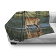 thumbnail image 3 of Deer Soft Flannel Fleece Throw Blanket, Mountain Animal in the Water a Forest Background Male Mammal Freedom Habitat, Cozy Plush for Indoor and Outdoor Use, 60" x 80", Green Brown, by Ambesonne, 3 of 6