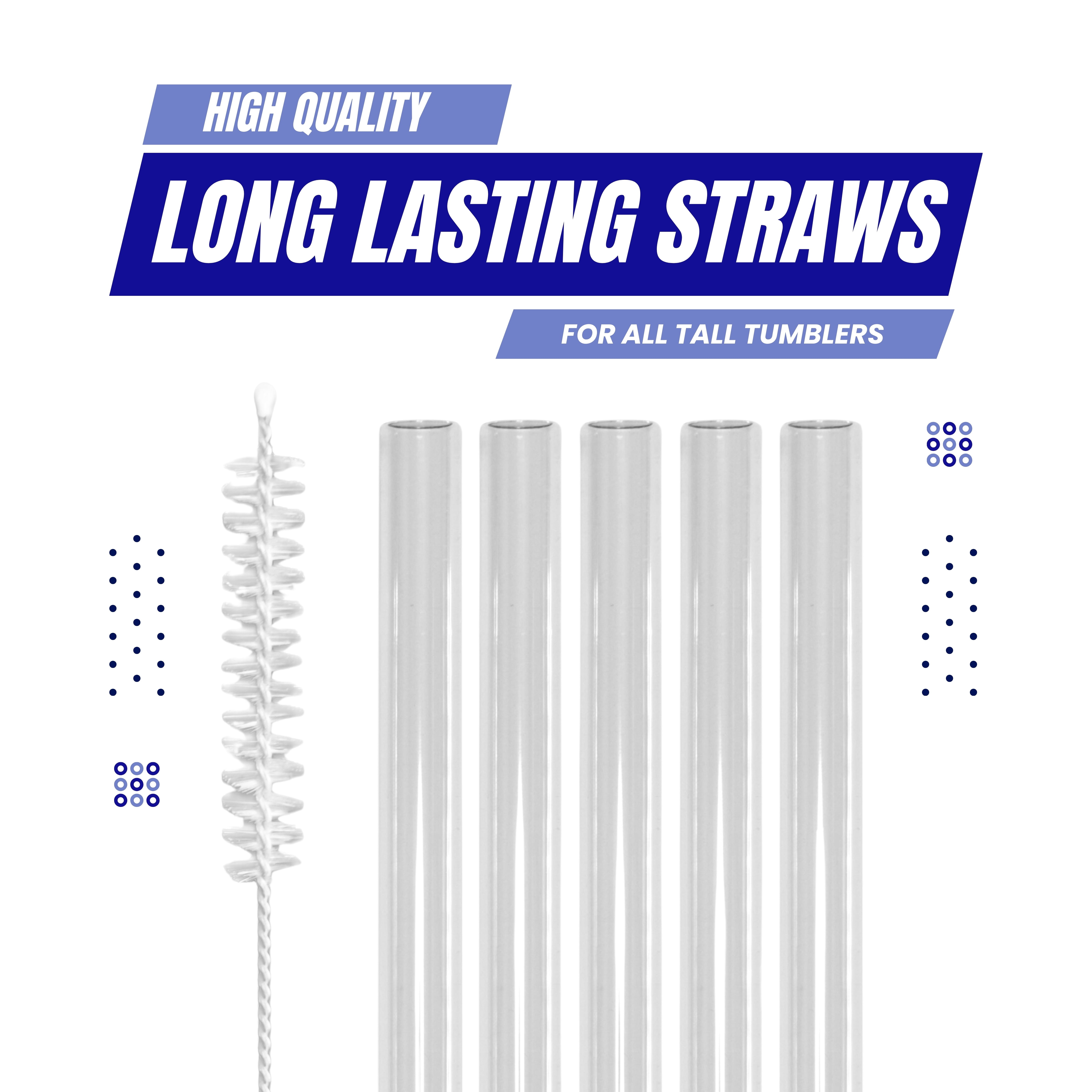 4th Utensil 13in Tumbler Straws with Cleaning Brush,5-Pack, Clear