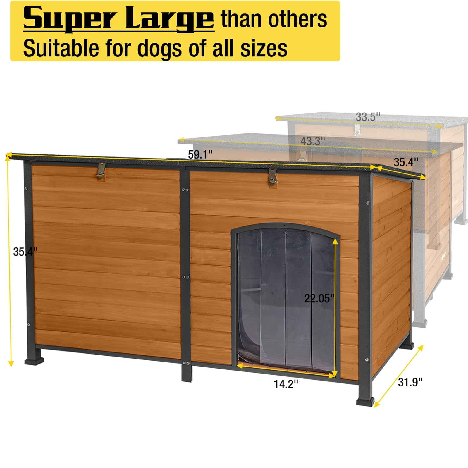 MEDEHOO Heated Dog House Outdoor 59" Extra Large Insulated Dog Kennel with Heating Pad Keep Warm in Winter Dog Cage for Small & Medium & Large Dogs,All-Around Strong Iron Frame