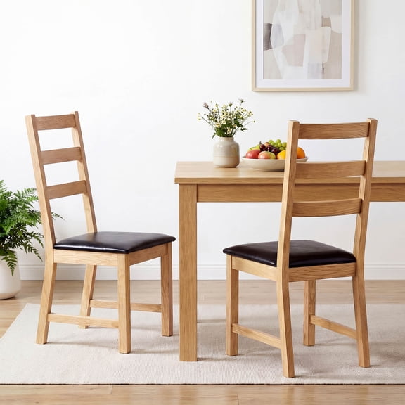 Costway Dining Chairs Set of 2 with Hollowed Backrest, Padded Seat, Rubber Wood Legs Natural & Black