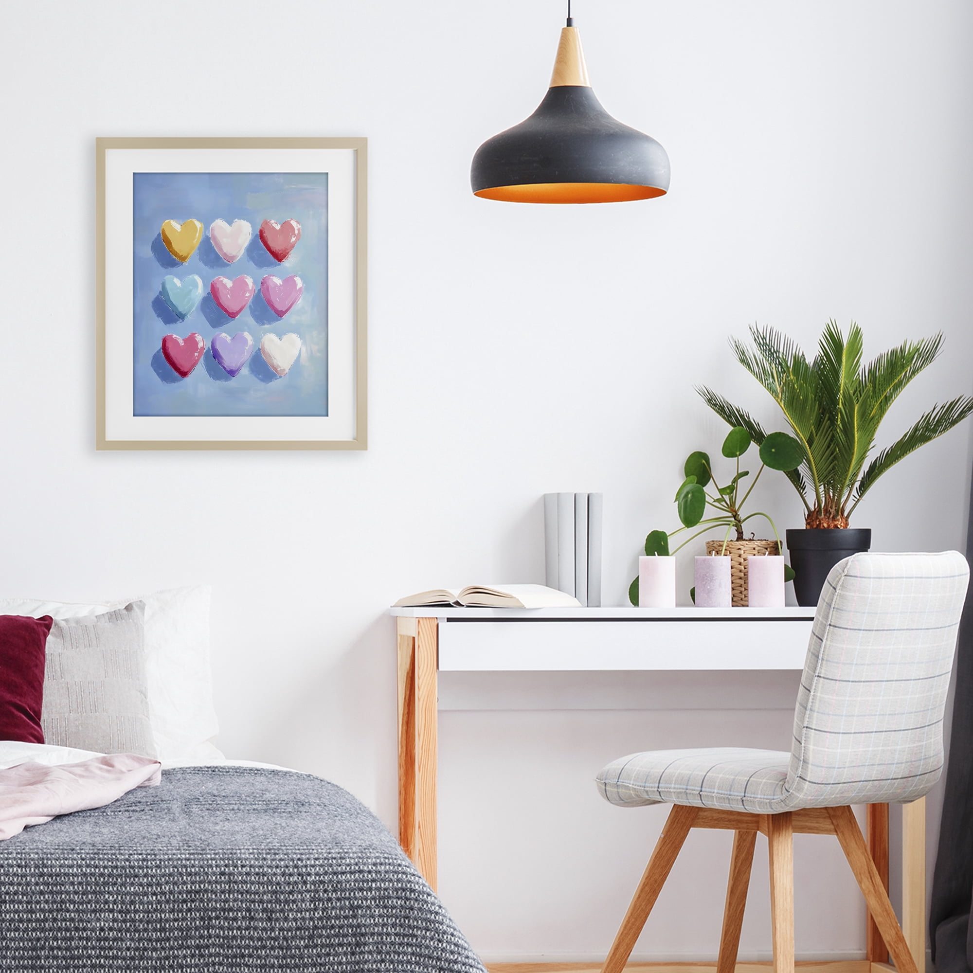 Stupell Industries Pastel Heart Grid Birch Framed Print Under Glass, design by The Prints Vibe
