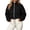 Black, variant on Chic Women's Cropped Stand Collar Zip Up Jacket, Oversized Sweatshirt with Flap Pocket & Drawstring Hem, Streetwear Essential