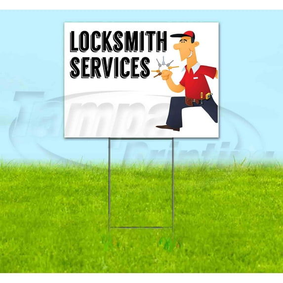 Locksmith Services (18" x 24") Yard Sign, Includes Metal Step Stake