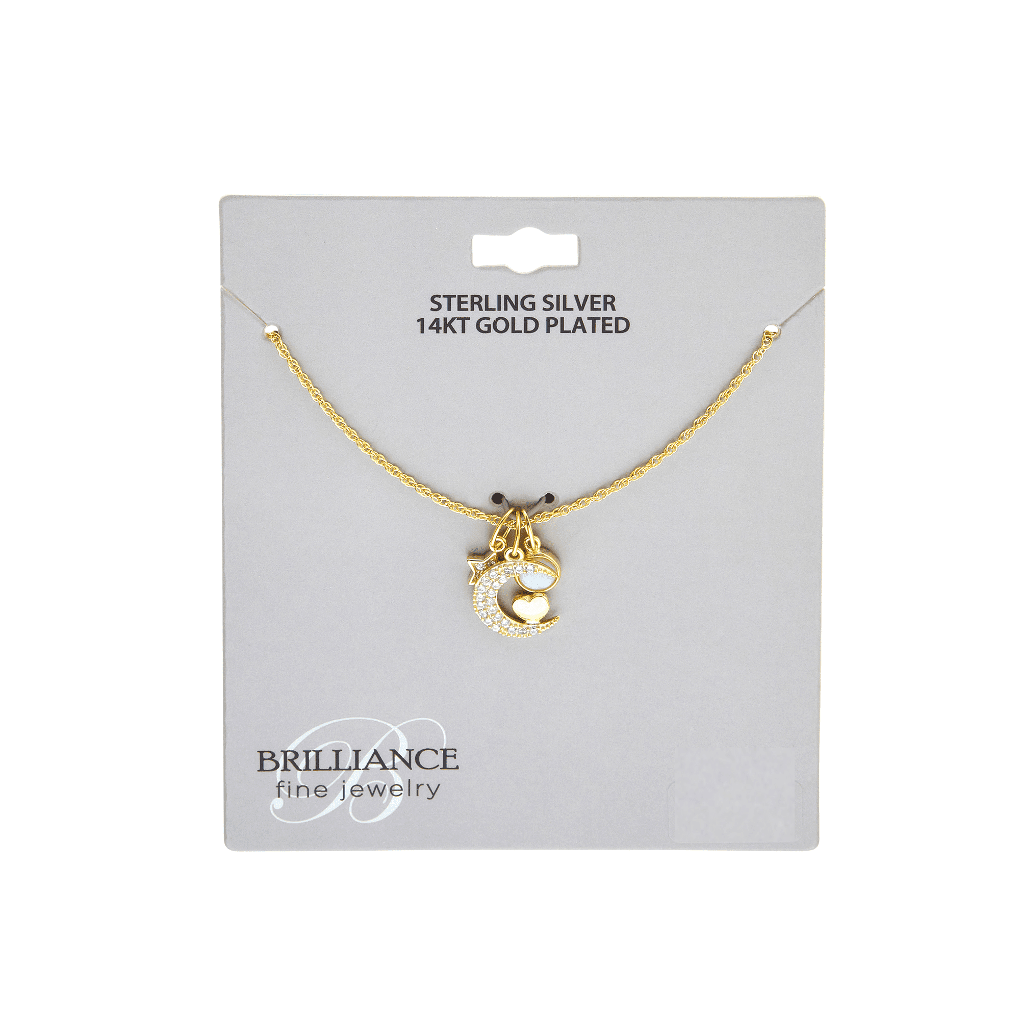 Brilliance Fine Jewelry 14KT over Sterling Moon and Star Cluster Necklace