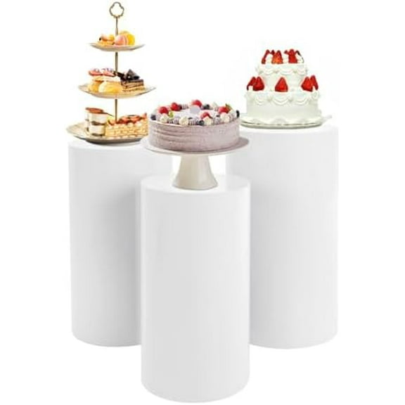 Flower Cylindrical Display Stands 3Pcs Cylinder Cake Pedestal Stands White Round Table Display Rack for Wedding Birthday Party