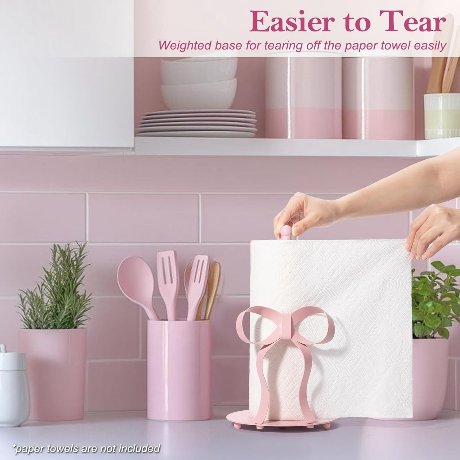 ThrottleT - Pink Bow Paper Towel Holder Coutertop - Bow Accent Paper Towel Holder, Pink Kitchen Decor and Accessories, Coquette Room Decor Girly Gifts for Women, 3D Handmade Pattern, Weighted Base