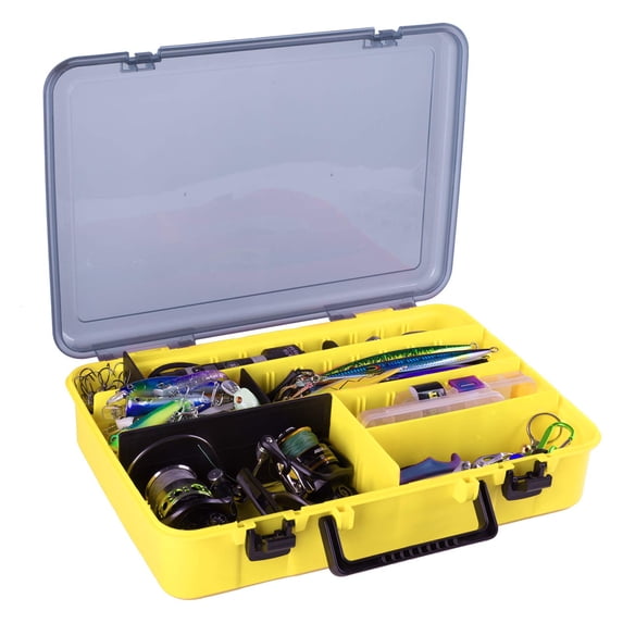 Goture Plastic Storage Organizer Box, Portable Tackle Storage Adjustable Divider Removable Compartment with handle, Box Organizer for Fishing Storage Yellow
