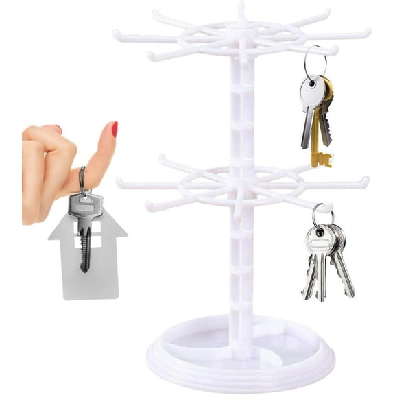 2 Tier Keychain Display Stand, 2 Tier Necklance Display Stand, Spinning Display Stand With Hooks, Necklace Rotating Stand Organizer, Display Organizer Stand For Bracelet, Rings, Keychains, Earrings