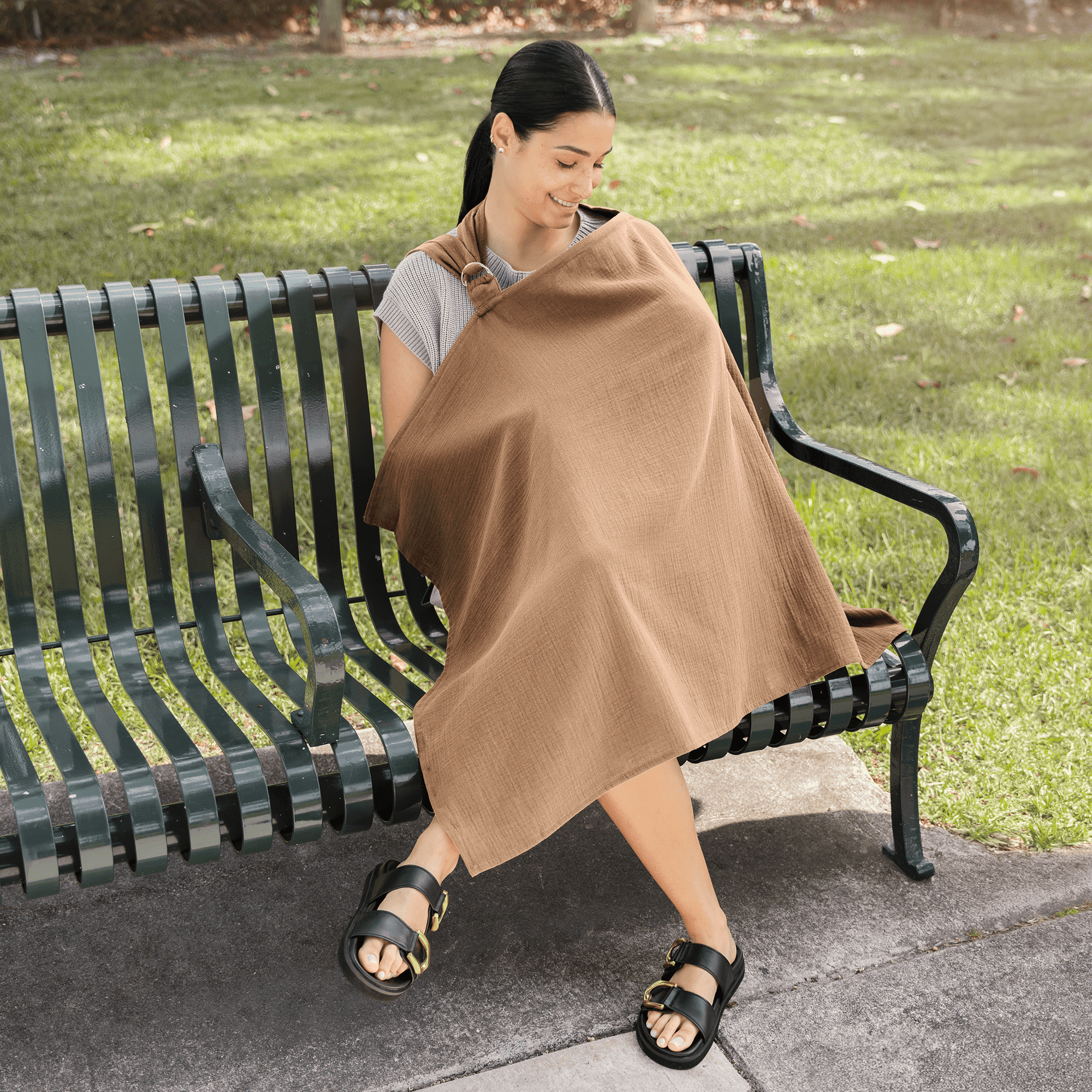 Comfy Cubs Muslin Nursing Cover with Adjustable Neck Strap - Pack of 2, Sand and Cedar