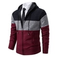 thumbnail image 4 of Maoxin Men's And Winter And Thick Sweater Knitted Sweater Stand Up Collar Cardigan Color Blocking Outerwear Sweater , Wine , 2XL, 4 of 4