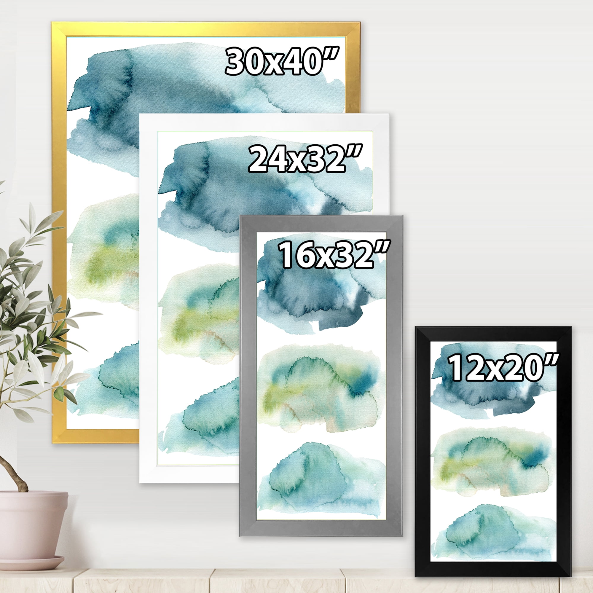 Designart 'Green and Blue Clouds' Modern Framed Art Print