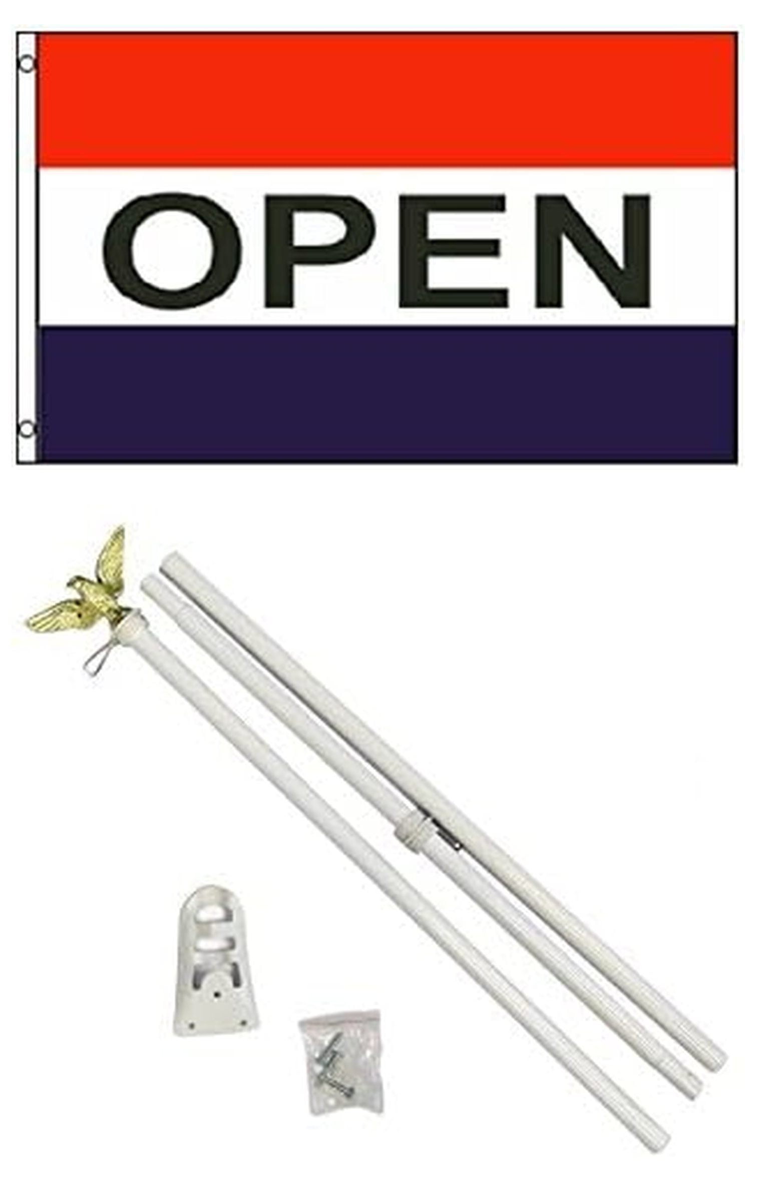 3x5 Open for Business Flag Kit - 6ft Outdoor Pole & Base - Commercial Store Sign - Grand Opening Banner - Highly Visible Advertising