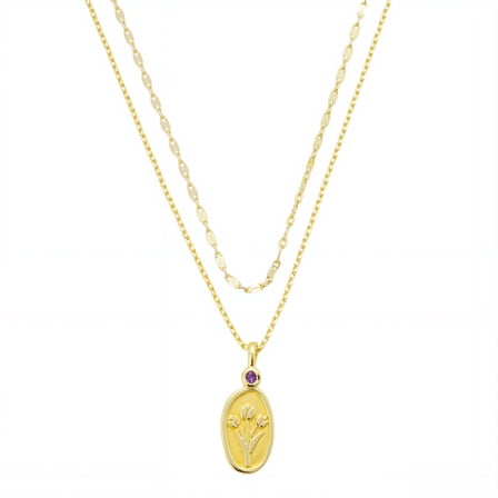 Believe by Brilliance Women's 14Kt Gold Flash Plated Genuine Amethyst Flower Pendant Layered Necklace Set