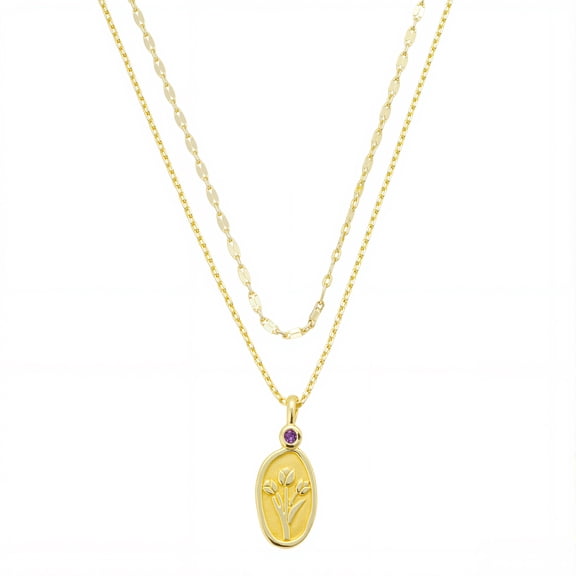 Believe by Brilliance Women's 14Kt Gold Flash Plated Genuine Amethyst Flower Pendant Layered Necklace Set