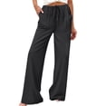 thumbnail image 5 of Women's Pants Summer Wide leg Beach Pants Solid Color Stretched-Waist Linen Casual Pants, 5 of 9