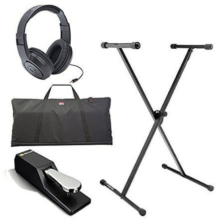 On Stage KS7190 Classic Single-X Keyboard Stand + Gator Cases GKBE-61 Economy Keyboard Bag + M-Audio SP-2 Universal Sustain Pedal + Samson SR350 Over-Ear Stereo Headphones + Complete Accessory (Best M Audio Keyboard)