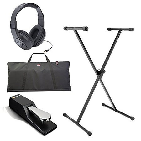 On Stage KS7190 Classic Single-X Keyboard Stand + Gator Cases GKBE-61 Economy Keyboard Bag + M-Audio SP-2 Universal Sustain Pedal + Samson SR350 Over-Ear Stereo Headphones + Complete Accessory Bundle