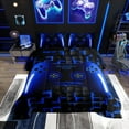 thumbnail image 2 of Gaming Full Size Comforter Sets Teen Game Controller Bedding Set 3Pcs Gamer Comforter For All Season,Blue And Black Geometric Checkered Quilt Set For Young Men,Soft Lightweight, 2 of 8