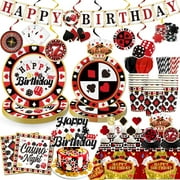 176pcs Casino Theme Party Decorations Include Casino Plates and Napkins Set, Banner, Hanging, Tablecloth, Cake Topper, Table Decor, for Casino Poker Games Night Birthday Party Decorations, Serve 25