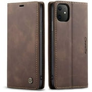 MSCWCAD- Case Cover for iPhone 11 6.1 Folio Case, Retro Magnetic Closure Leather Wallet Case, Shockproof TPU Full