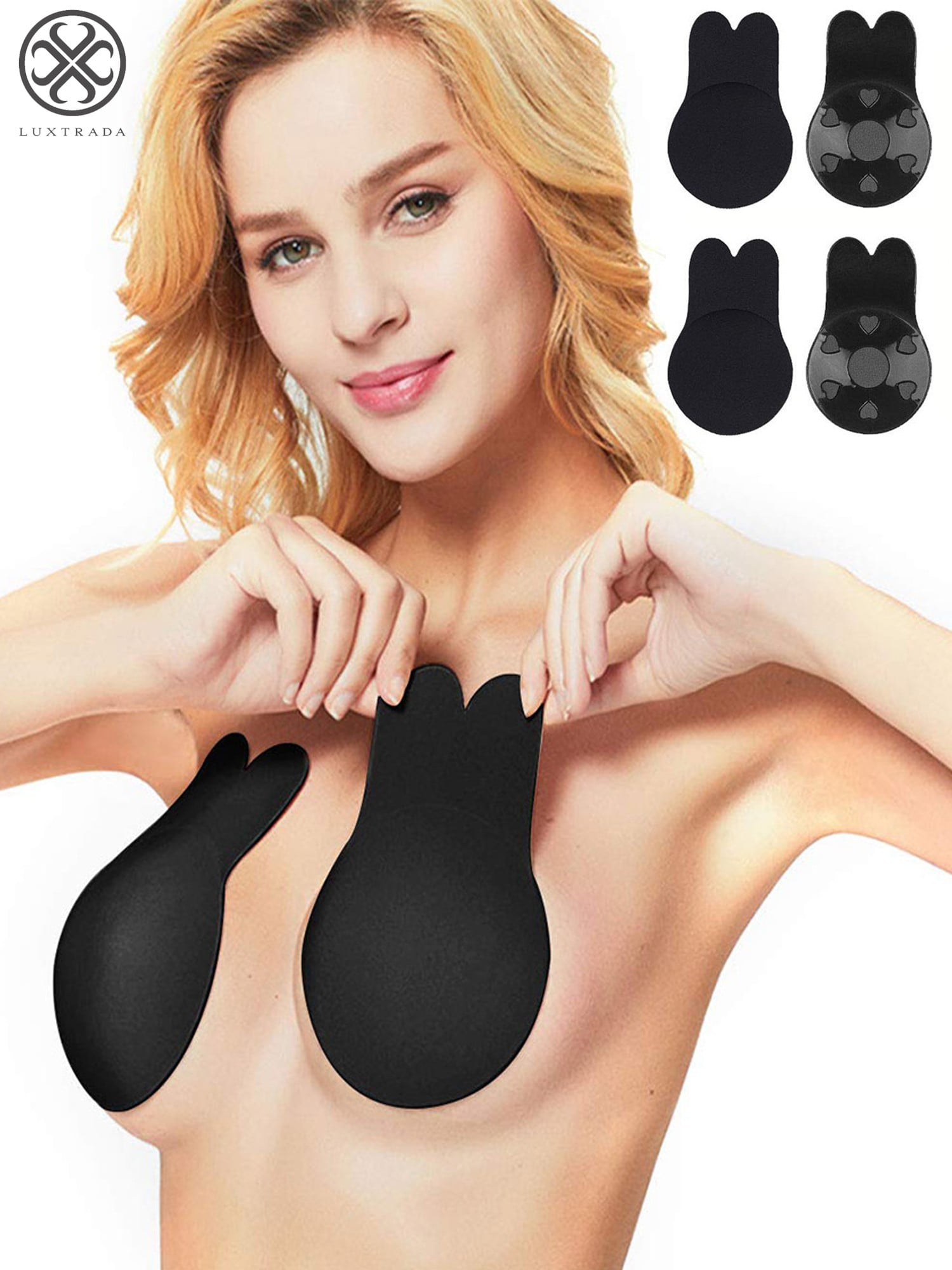 lalawing Strapless Bra Rabbit Ears Lift Invisible Pastie Adhesive Breast Petals Reusable Easy to Clean