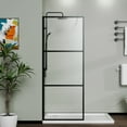 thumbnail image 2 of Demi Bonn 34" x 72" Shower Screen Door, Stylish 3-Panel Walk-In Wet Room Divider, Clear Tempered Glass Shower Door, Black, 2 of 7