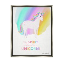 Stupell Industries Unicorn Spirit Animal Vivid Fantasy Rainbow Pony Graphic Art Luster Gray Floating Framed Canvas Print Wall Art, Design by Diane Neukirch