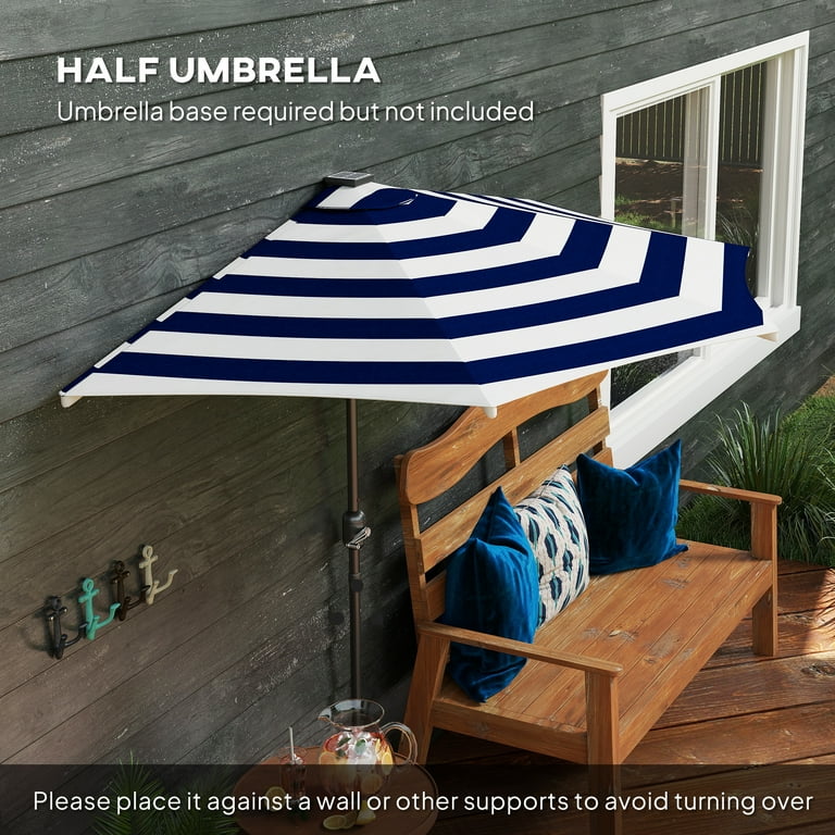6 ft half umbrella patio under 100 Outsunny Half Umbrella Outdoor Patio Umbrella, UPF 30+ Small Balcony  Umbrella, Vented Tiltable Half Patio Umbrella with Crank 8 Ribs, Navy Blue