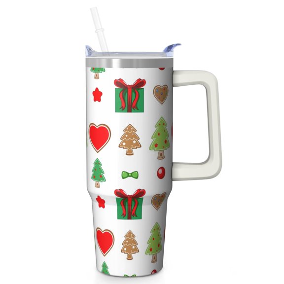 30oz Christmas Ornaments Tumbler with Handle and Straw Leak Proof Stainless Steel Cup Holiday Gift for Travel Home