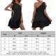 thumbnail image 2 of Vestido corto de mujer con pliegues y cuello de un hombro para cóctel (negro M) FLhrweasw Para estrenar, 2 of 9