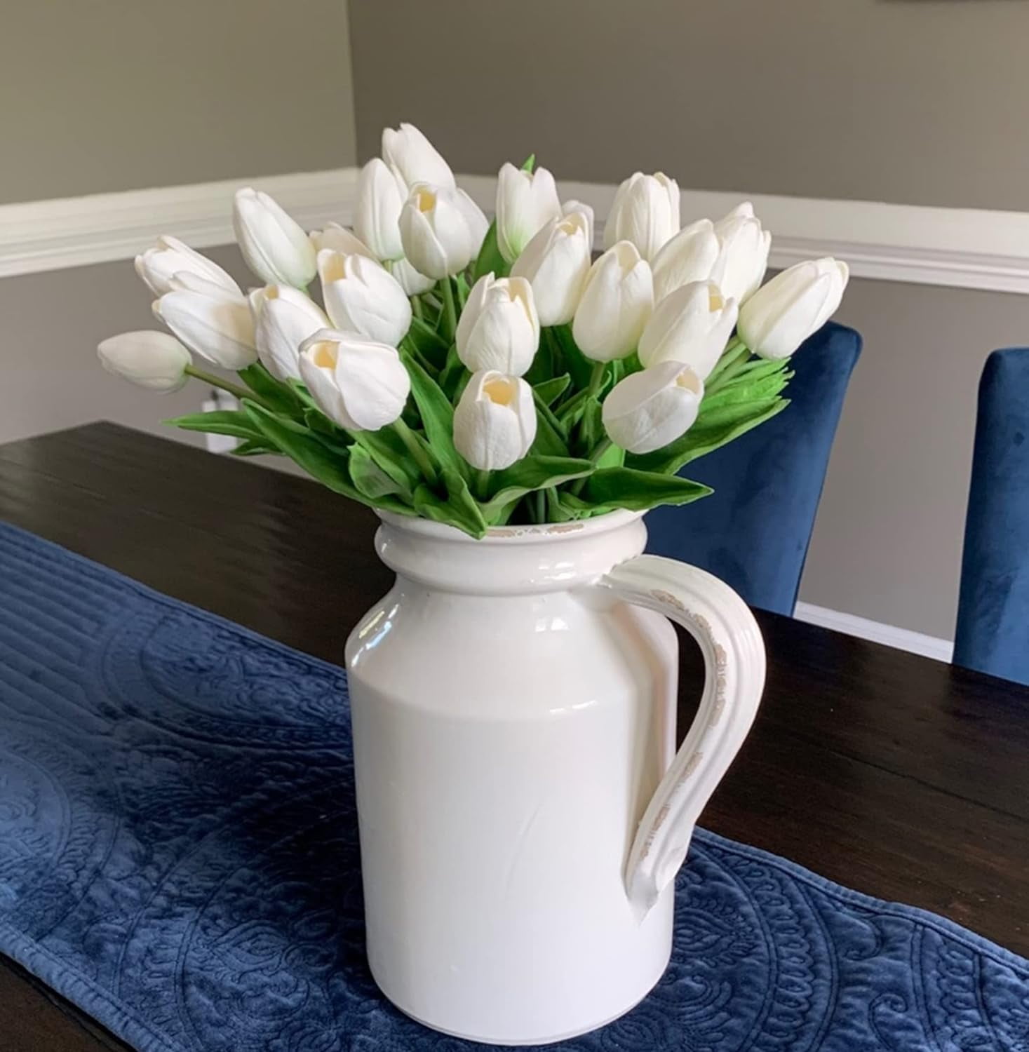 Tulips Artificial Flowers 20 Pcs Yellow Fake Tulip Stems Real Touch PU Tulips for Easter Spring Wedding Bouquet Home Centerpiece Floral Arrangement Table Décor