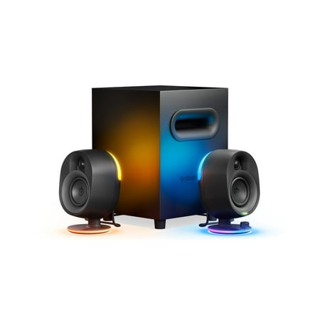 SteelSeries Arena 7 Illuminated 2.1 Gaming Speakers – 2-Way Speaker Design – Powerful Bass, Subwoofer – Reactive RGB Lighting – USB, Aux, Optical, Wired – Bluetooth – PC, PlayStation, Mobile, Mac